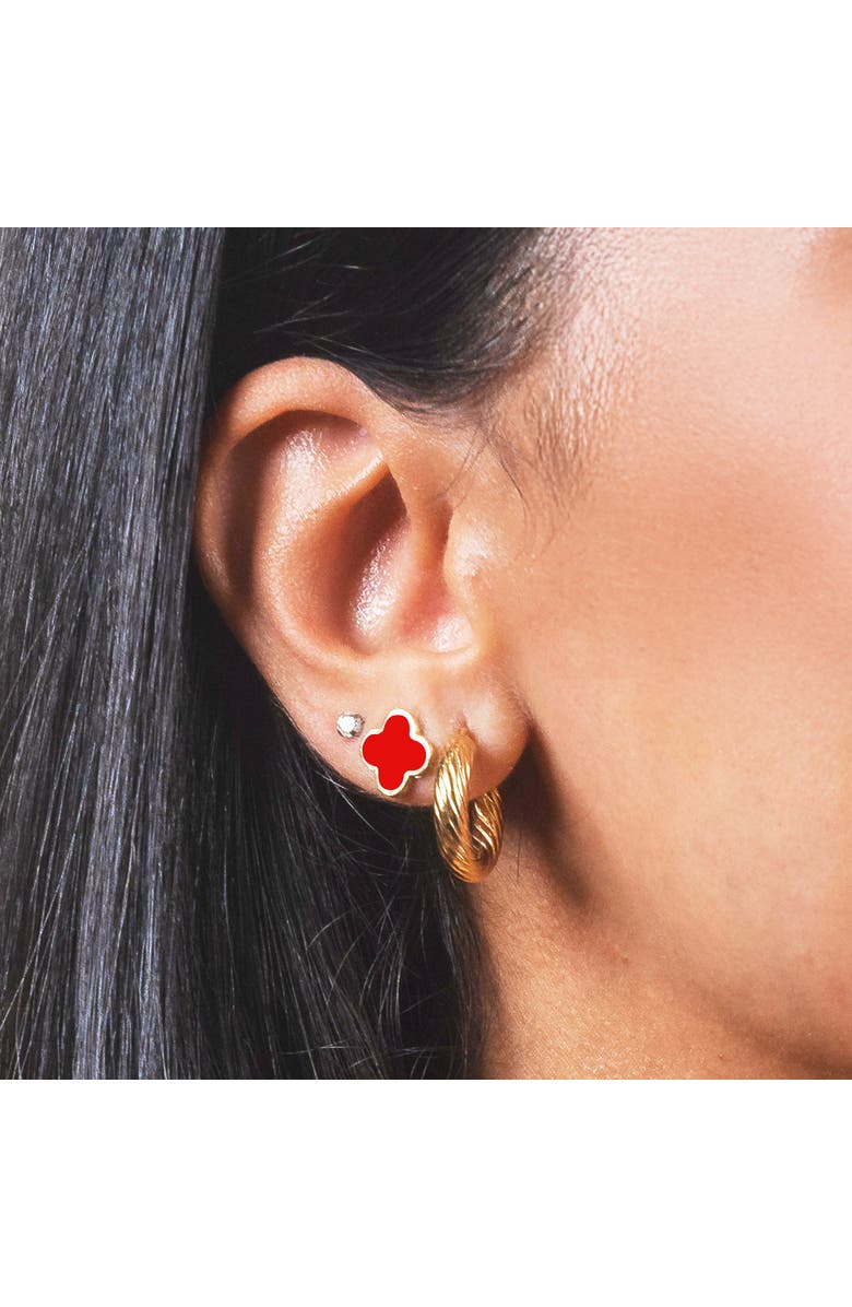 The Lovery Fine Jewelry Small Coral Clover Stud Earrings, Alternate, color, Coral