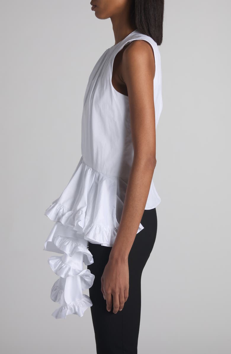 McQueen Asymmetric Ruffle Cotton Top, Alternate, color, Ivory