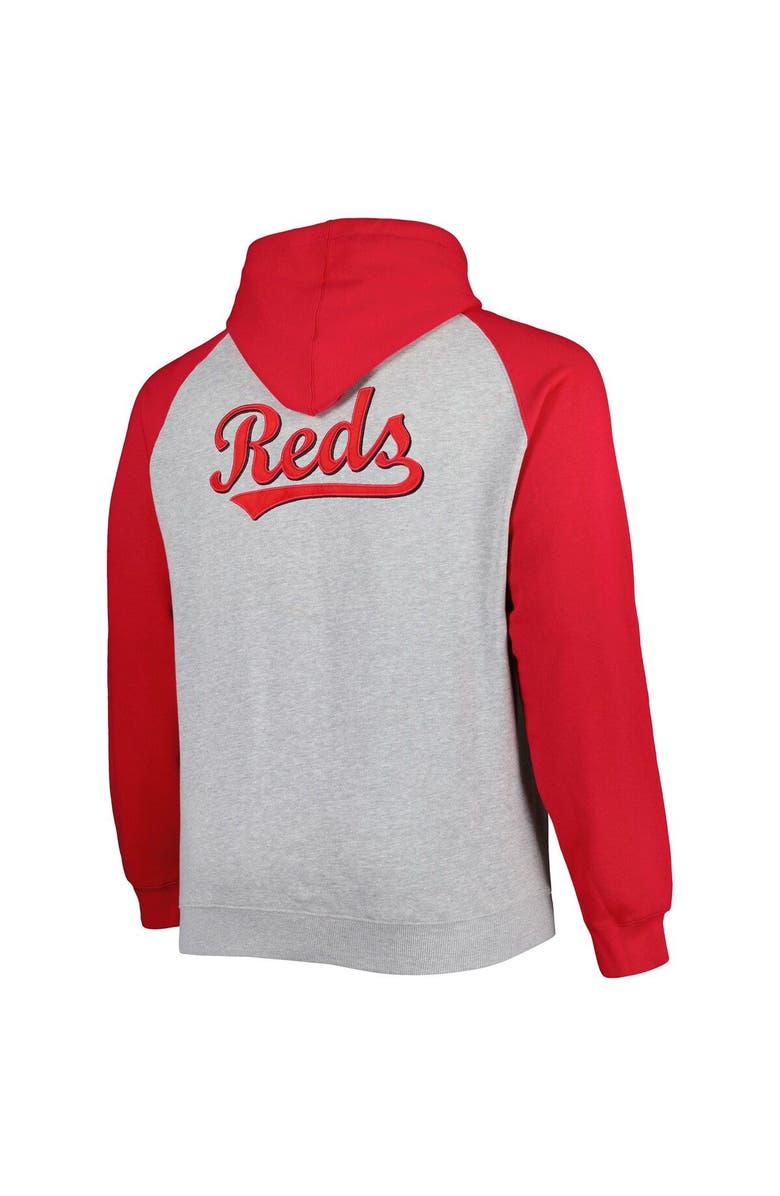 PROFILE Men's Heather Gray/Red Cincinnati Reds Big & Tall Raglan Hoodie Full-Zip Sweatshirt, Alternate, color, 