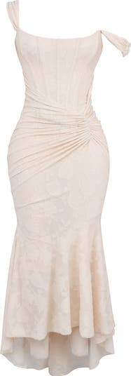 Cesca Floral Ruched High-Low Corset Dress