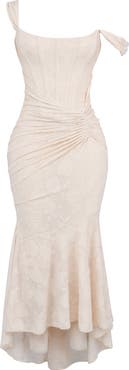 HOUSE OF CB Cesca Floral Ruched High-Low Corset Dress