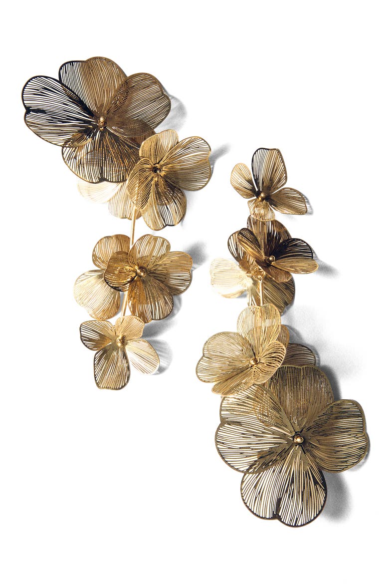 Hanging Floral Earrings, Alternate, color, GOLD
