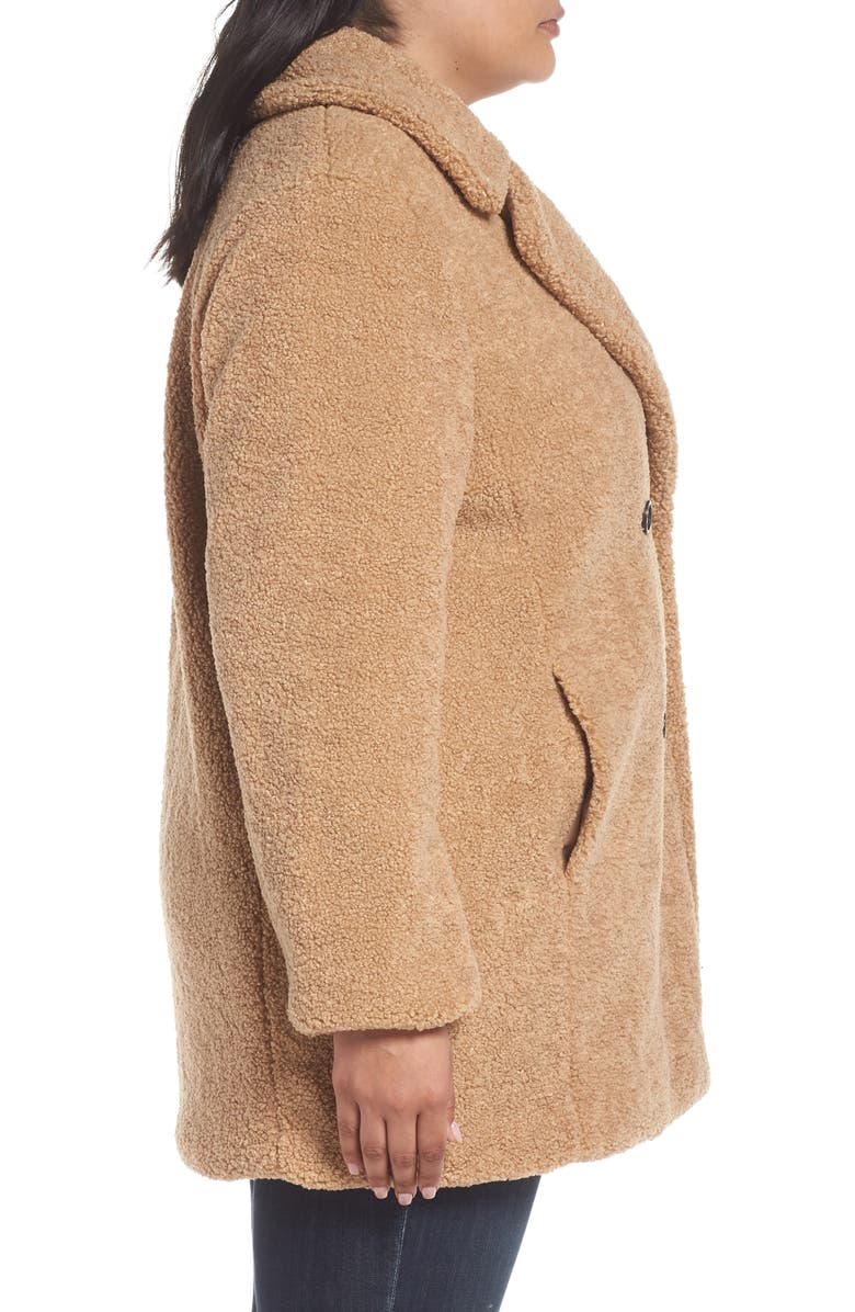 Kensie Teddy Bear Notch Collar Faux Fur Coat, Alternate, color,