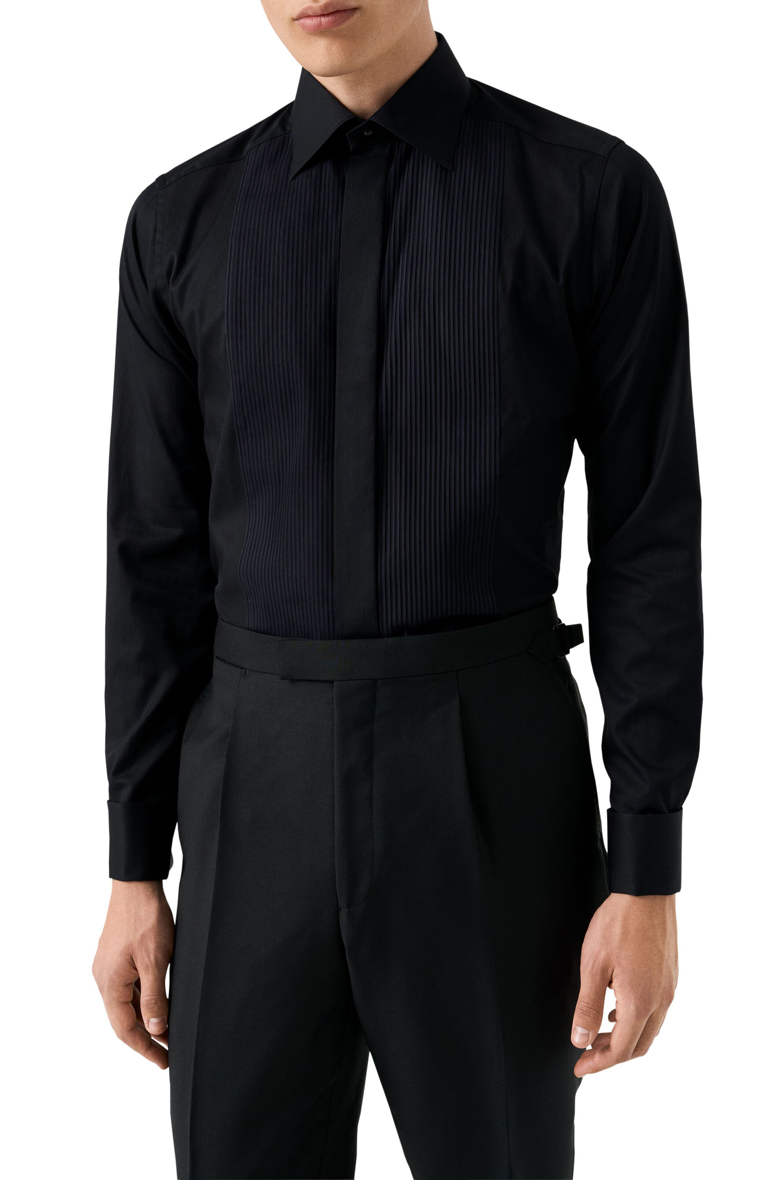 Slim Fit Cotton Plissé Tuxedo Shirt