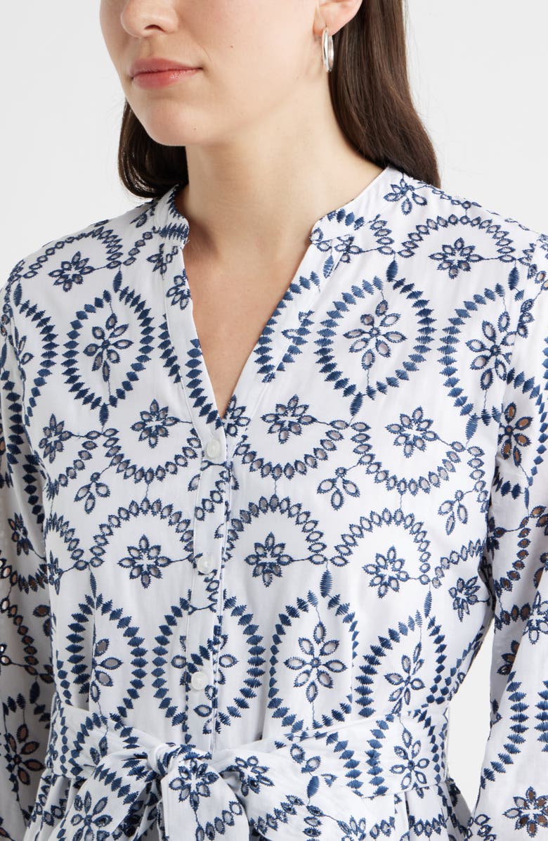 Caslon<sup>®</sup> Embroidered Eyelet Lace Dress, Alternate, color, White- Blue Embroidery