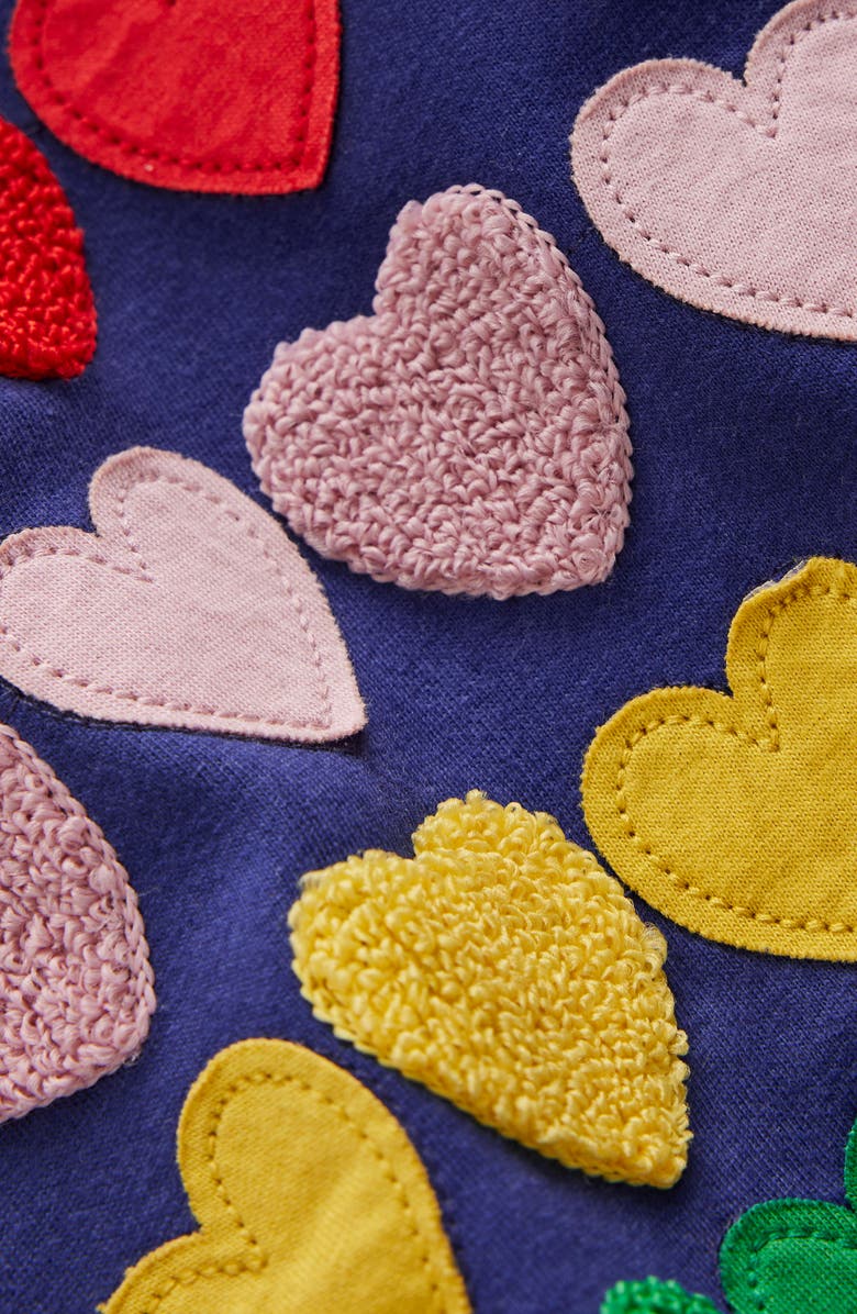 Mini Boden Kids' Heart Appliqué Long Sleeve Cotton Graphic T-Shirt, Alternate, color, Twilight Navy Hearts