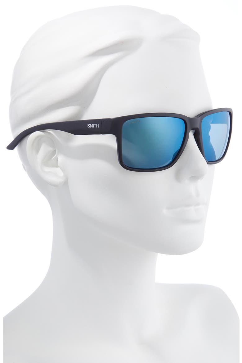 Emerge 60mm Polarized Rectangle Sunglasses, Alternate, color, MATTE BLACK / CHROMAPOP POLARIZED BLUE MIRROR