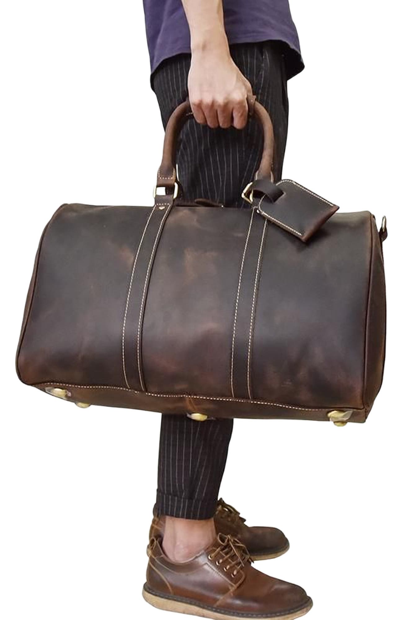 STEEL HORSE LEATHER The Bjarke Weekender | Handcrafted Leather Duffle Bag, Alternate, color, Dark Brown