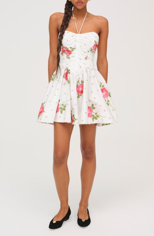 For Love & Lemons Rosebud Corset Halter Minidress In White