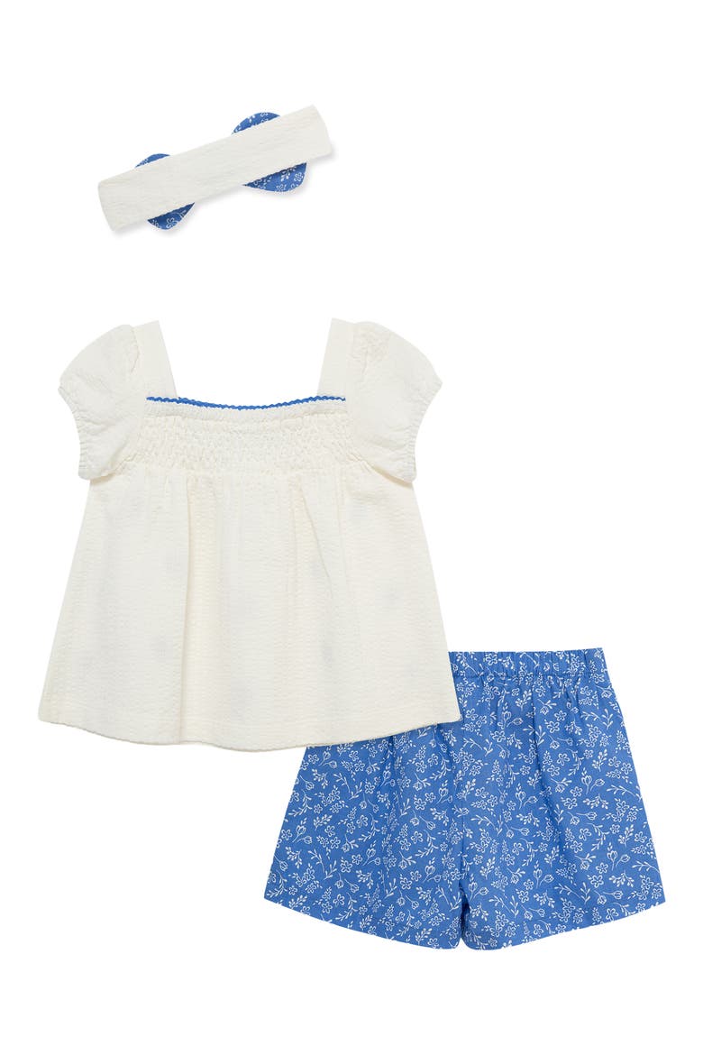 Embroidered Top, Shorts & Headband Set, Alternate, color, BLUE