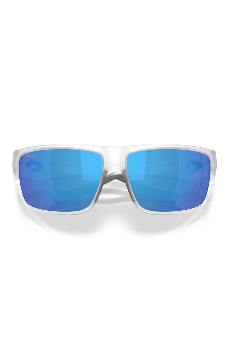 Flyline 64mm Oversize Polarized Mirrored Rectangular Sunglasses, Alternate, color, MATTE CLEAR/ BLUE MIRROR 580G