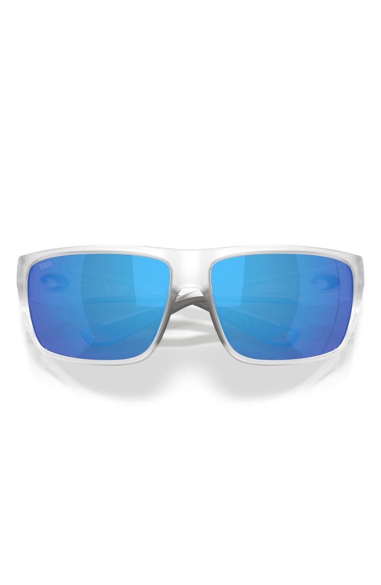 Costa Del Mar Flyline 64mm Oversize Polarized Mirrored Rectangular Sunglasses, Alternate, color, Matte Clear/ Blue Mirror 580G