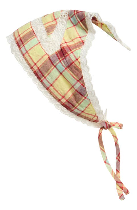Lace Inset Plaid Organic Cotton Triangle Hair Scarf