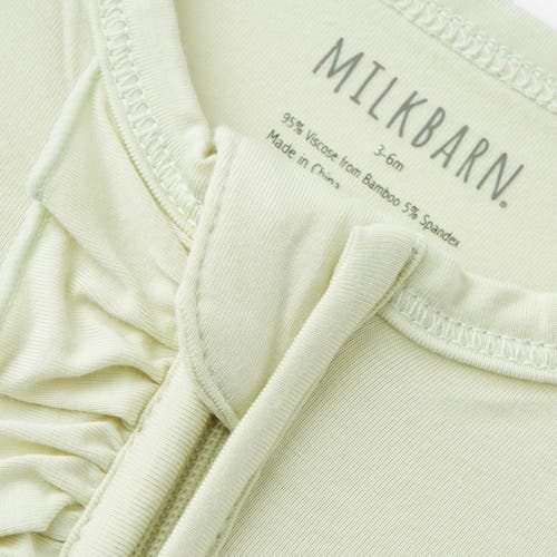Milkbarn Luxe Solid Ruffle Footed Romper In Green