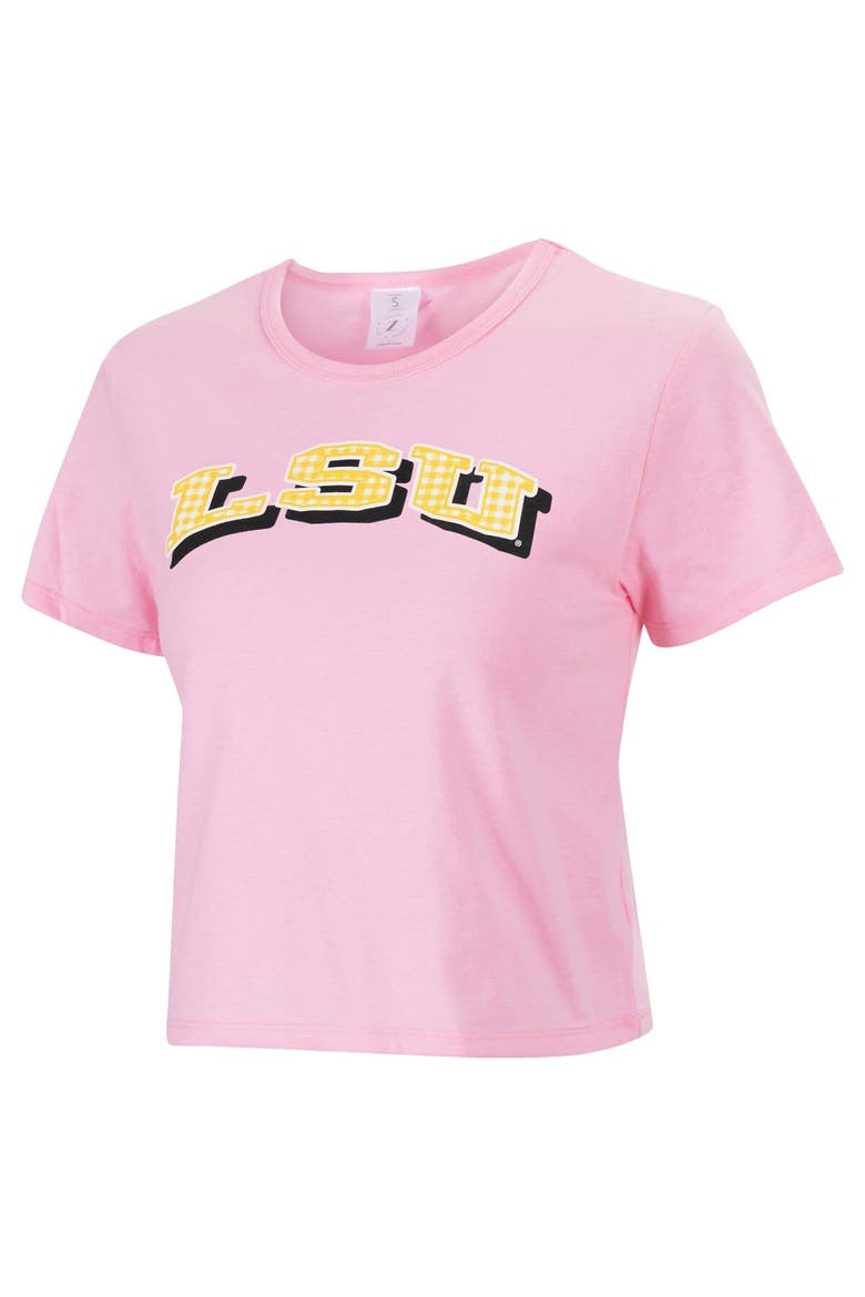Women's ZooZatz Pink LSU Tigers Gingham Logo Cropped T-Shirt, Main, color, Pink