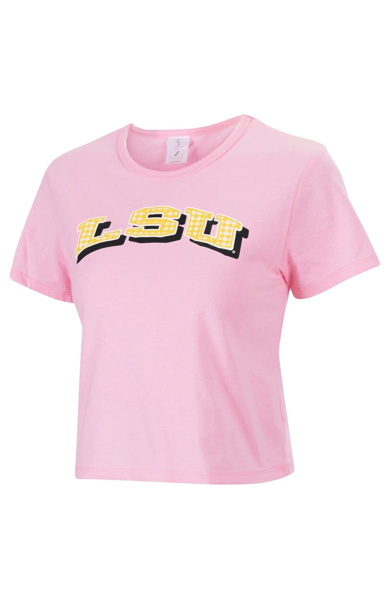 ZOOZATZ Women's ZooZatz Pink LSU Tigers Gingham Logo Cropped T-Shirt, Main, color, Pink