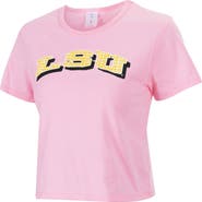 ZOOZATZ Women's ZooZatz Pink LSU Tigers Gingham Logo Cropped T-Shirt