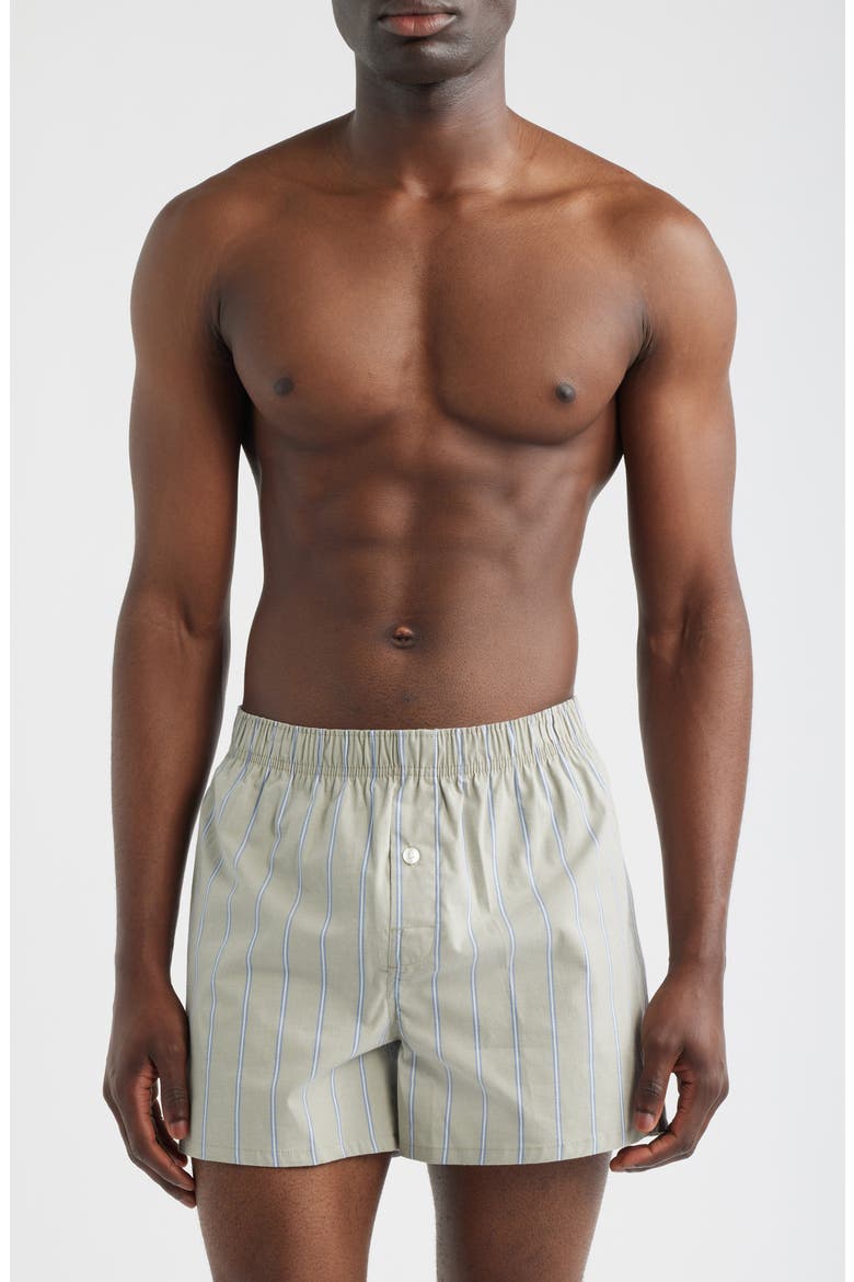 Modern Woven Stretch Cotton Boxers, Main, color, GREEN SEAGRASS HIP STRIPE