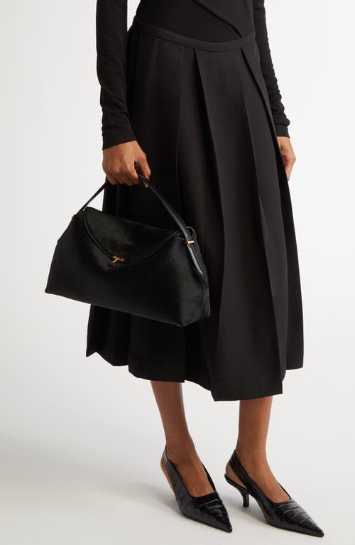 Totême Toteme T-lock Genuine Calf Hair Top Handle Bag In Black