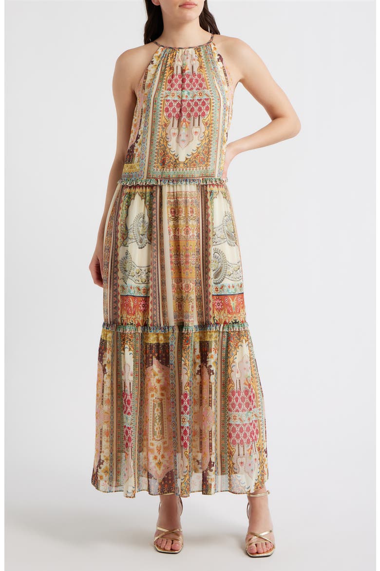 Aurora Baroque Print Sleeveless Tiered Dress, Main, color, BAROQUE PRINT