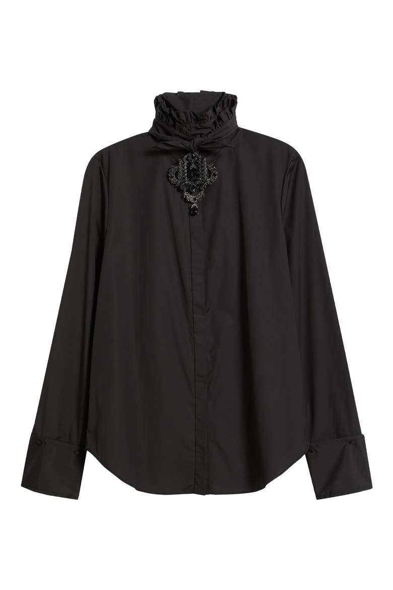 Rocco Ruffle Tie Neck Shirt, Alternate, color, BLACK
