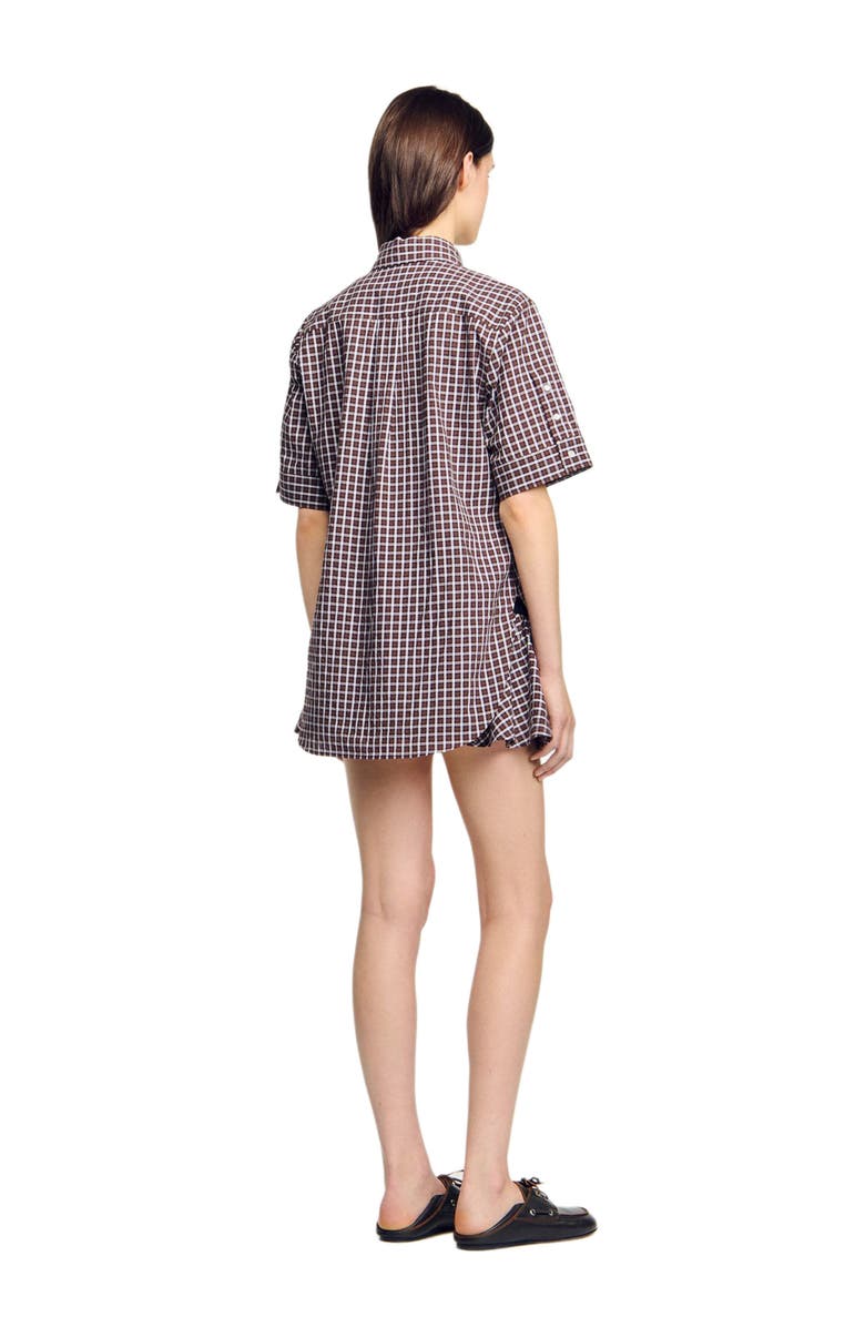SANDRO Oversized checkered shirt, Alternate, color, Brown