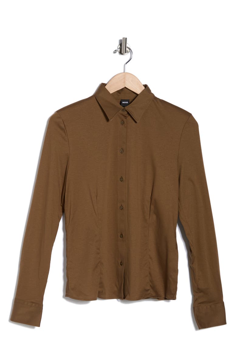 BOSS Birdie Tuesday Cotton Button-Up Shirt, Main, color, Open Brown