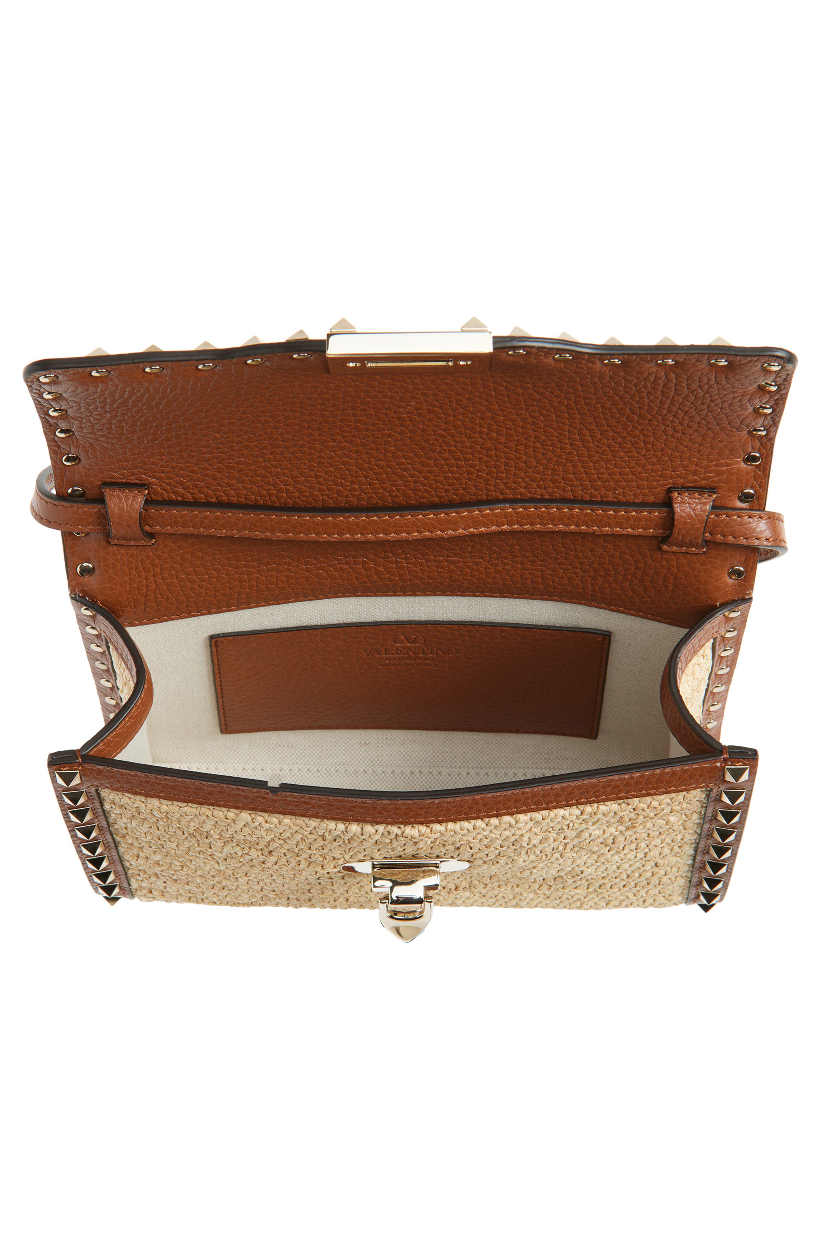 Valentino Garavani Small Rockstud Raffia Crochet Shoulder Bag, Alternate, color, Natural