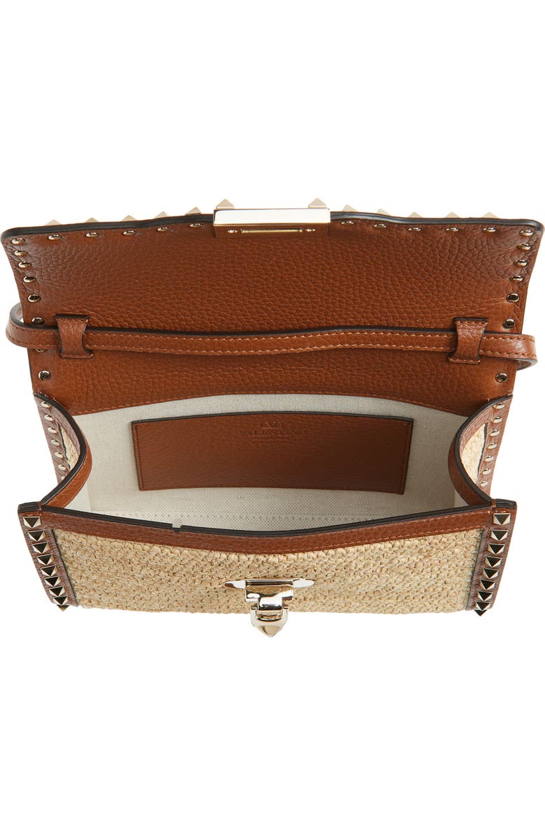 Valentino Garavani Small Rockstud Raffia Crochet Shoulder Bag, Alternate, color, Natural