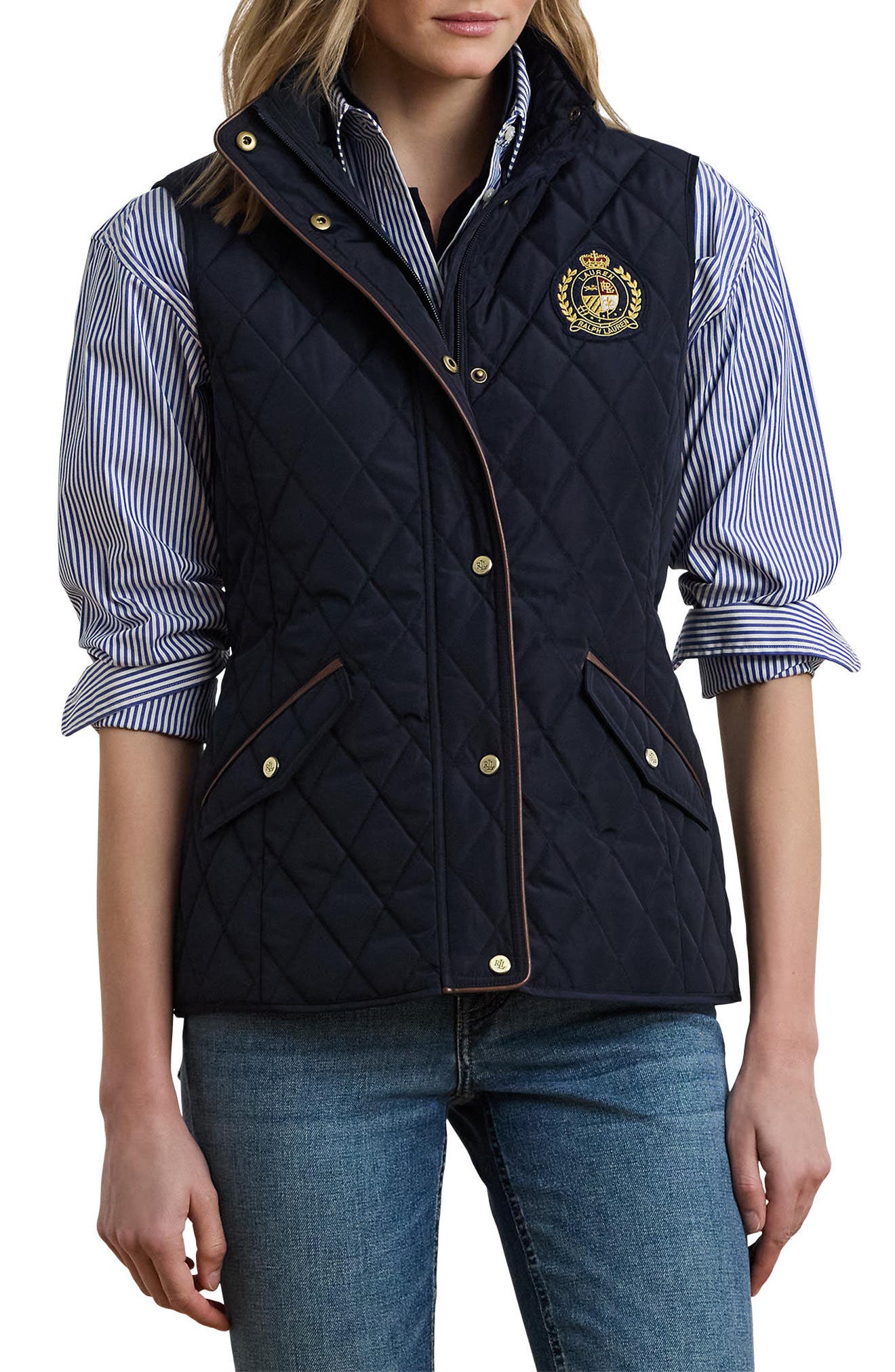 新品　Ralph Laurenクレストパッチ ダイヤモンドキルティングベスト Lauren Ralph Lauren Crest Patch Diamond Quilted Vest (Women