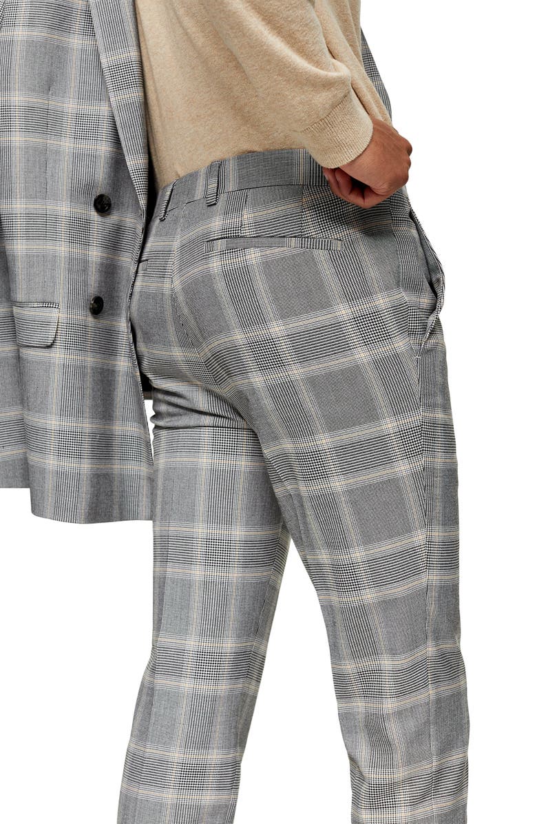 Topman Kenny Super Skinny Plaid Crop Dress Pants, Alternate, color, 