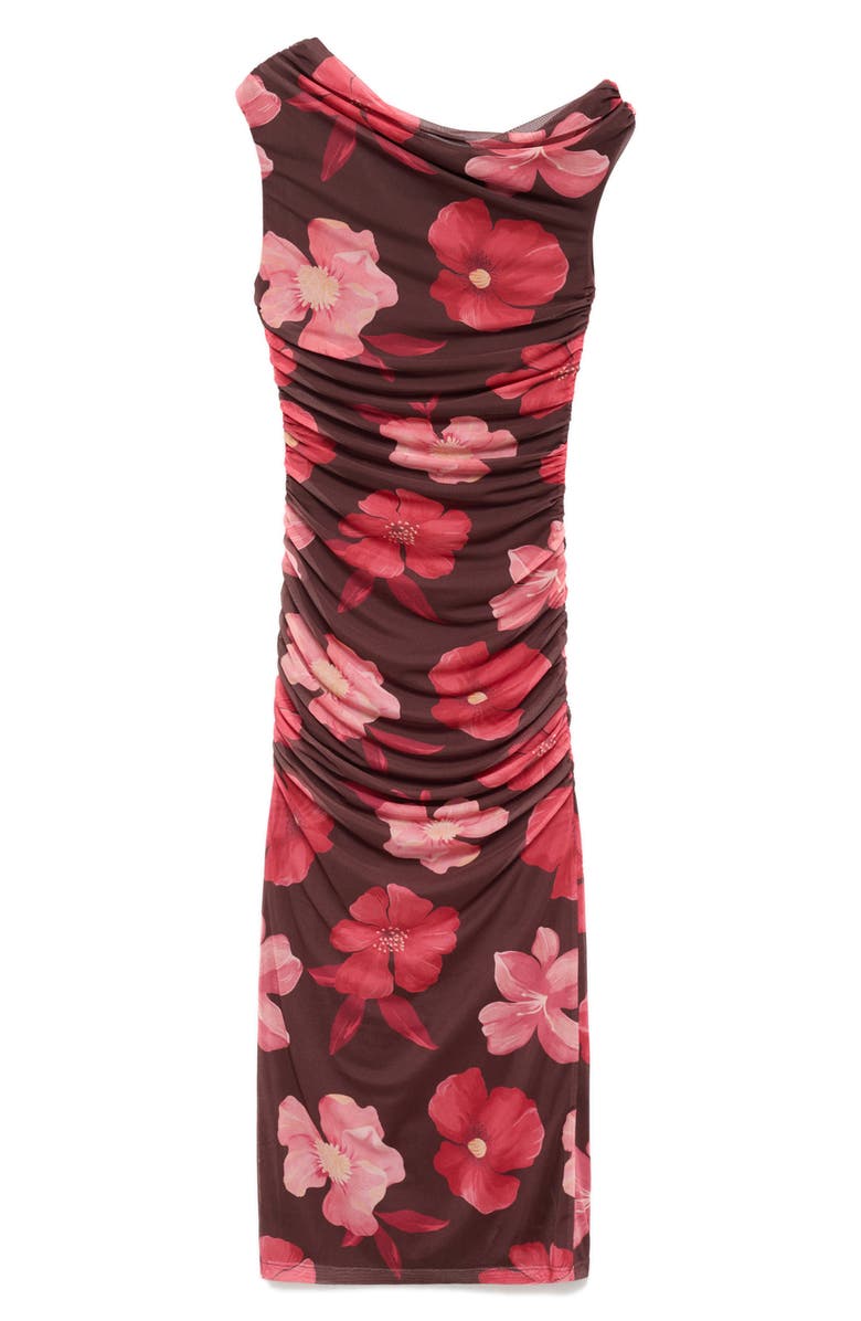 MANGO Asymmetric Floral Print Sheath Dress, Alternate, color, Brown