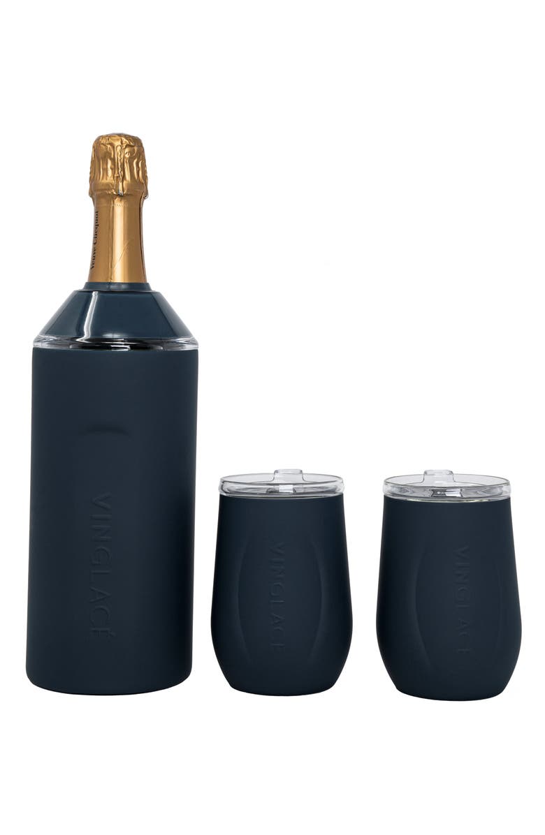 Vinglacé Wine Bottle Chiller & Tumbler Gift Set, Main, color, Black