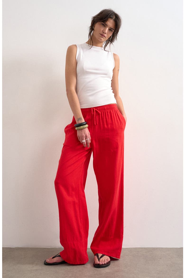 Linen Blend Straight Leg Pants, Alternate, color, RED
