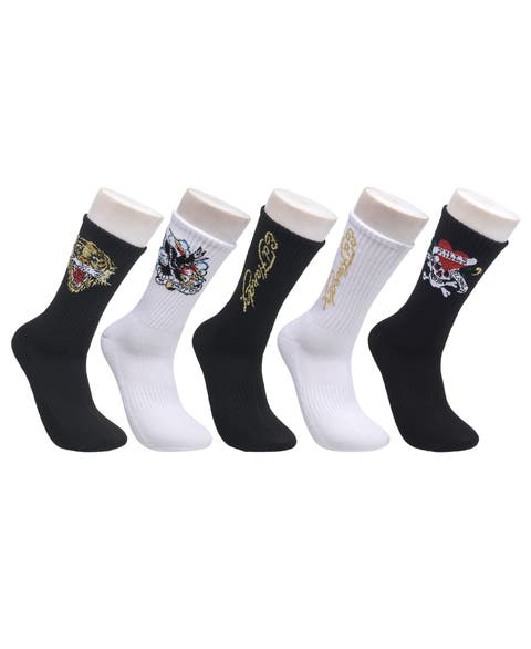 Tattoo Inspired Print Half Cushion Crew Sock 5-Pack
