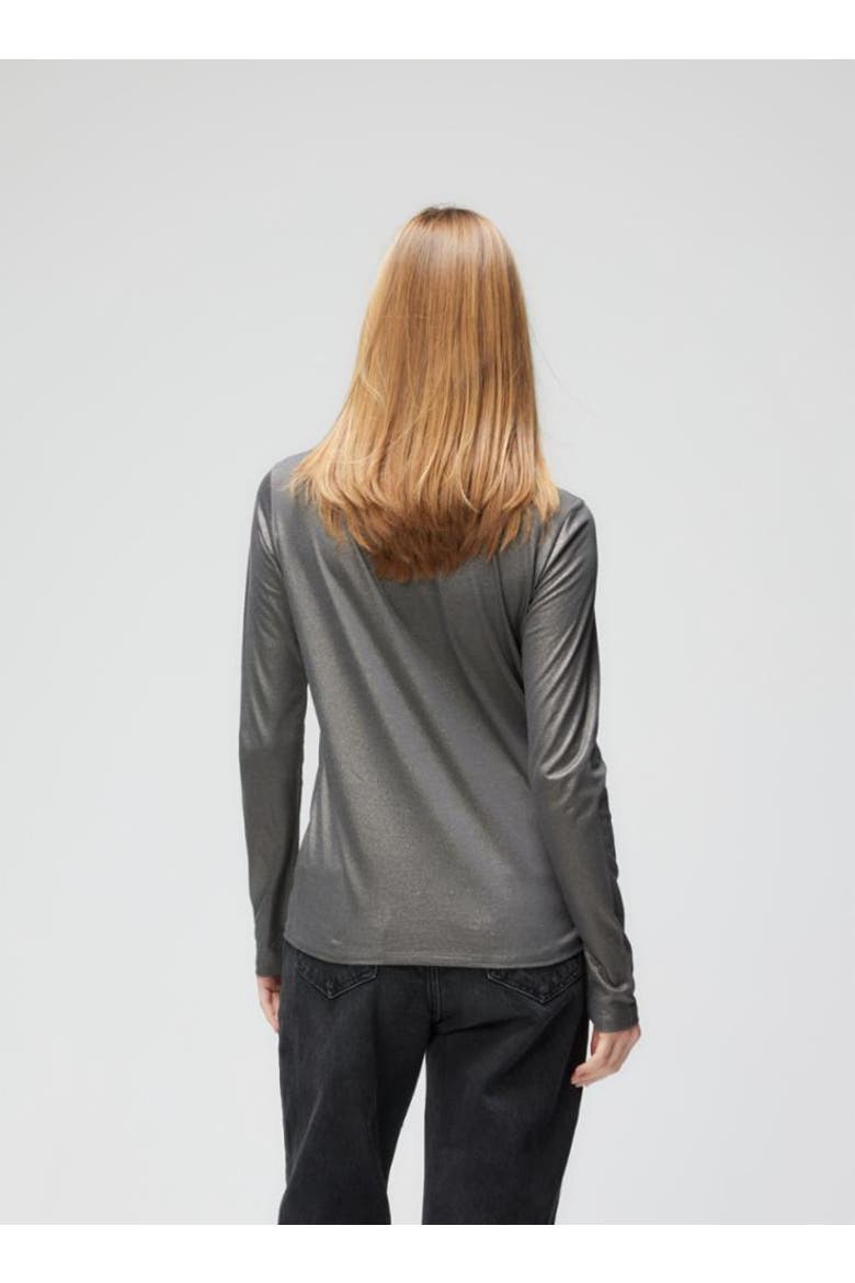 Lyocell Cotton Metallic Long Sleeve Crewneck, Alternate, color, CARBONE