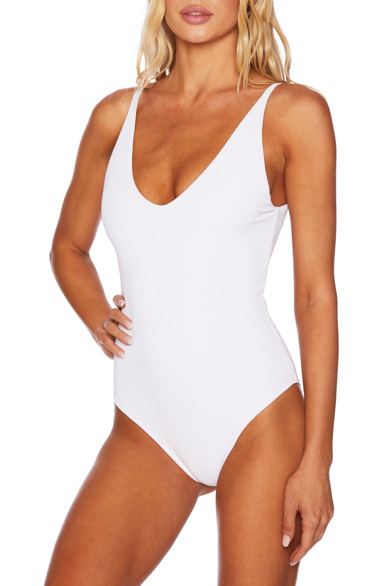 Reese Rib One-Piece Swimsuit, Alternate, color, WHITE
