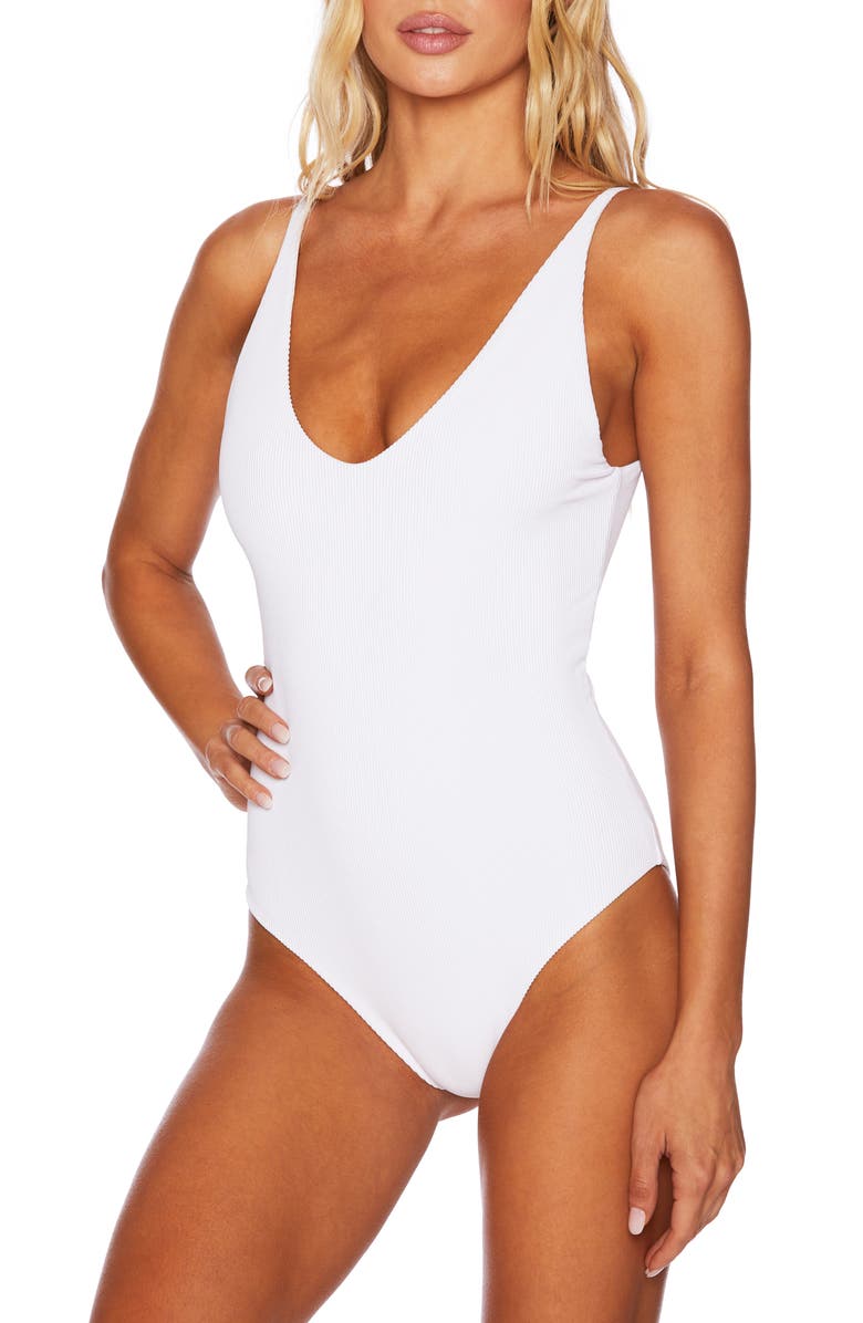 Beach Riot Reese Rib One-Piece Swimsuit, Alternate, color, White
