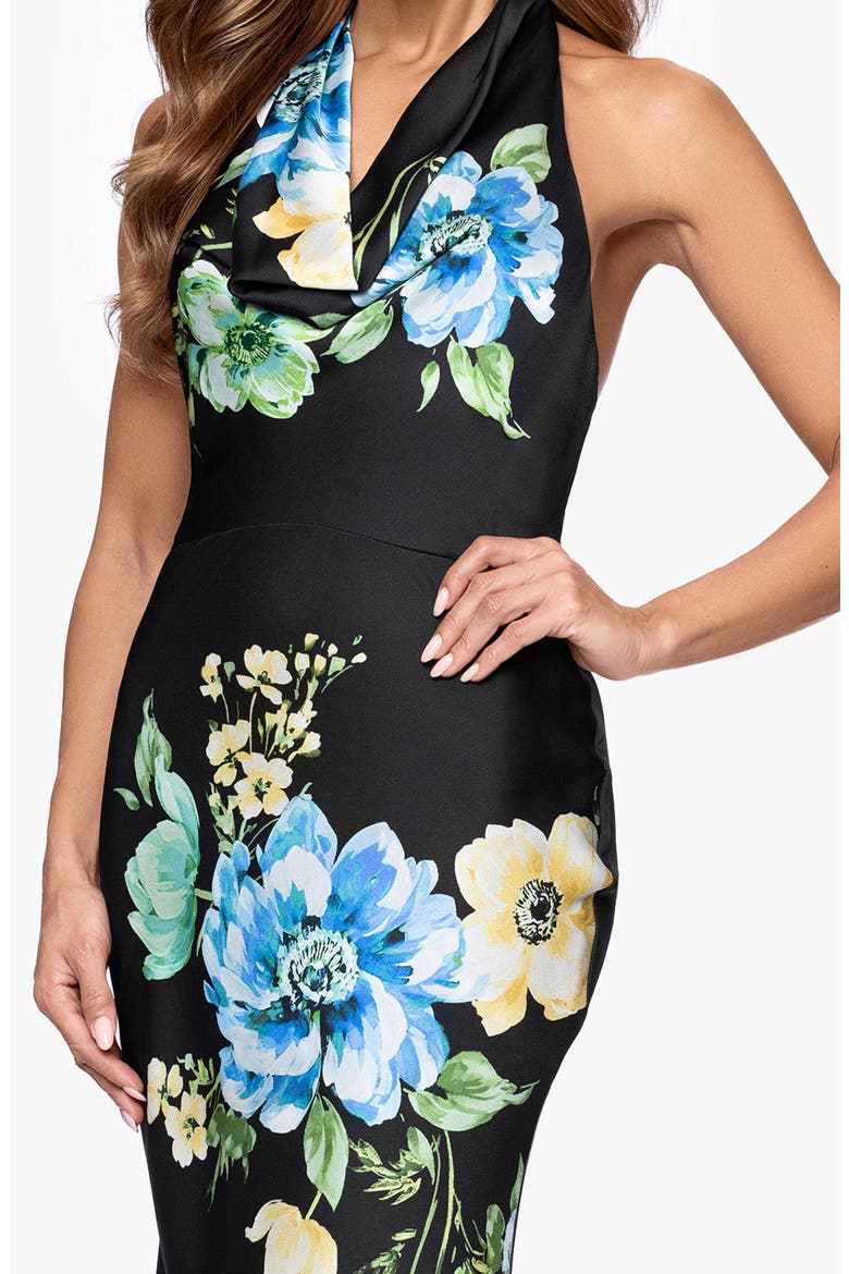 Floral Satin Halter Gown, Alternate, color, BLACK/ MULTI