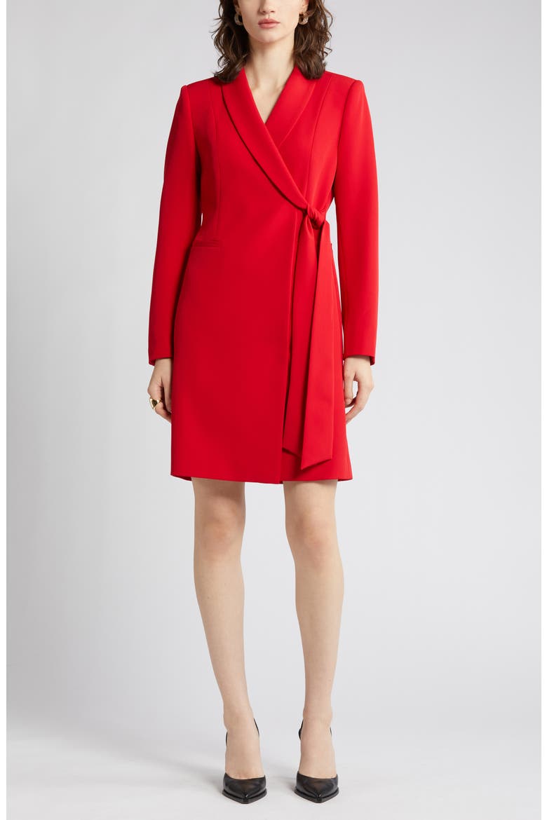 Tahari ASL Side Tie Long Sleeve Wrap Coat Dress (Women) | Nordstromrack