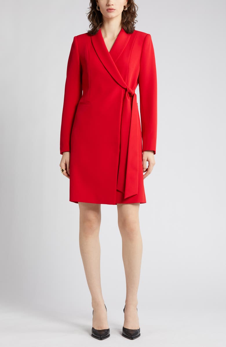 Tahari ASL Side Tie Long Sleeve Wrap Coat Dress, Alternate, color, Lipstick