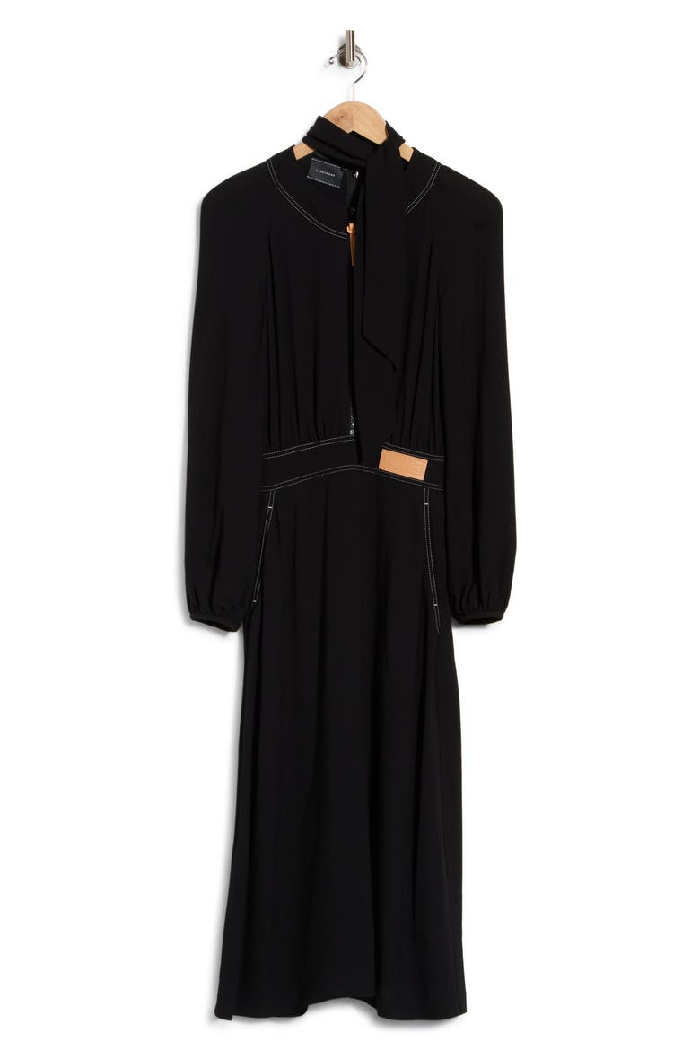 Long Sleeve Pleated Dress, Main, color, BLACK