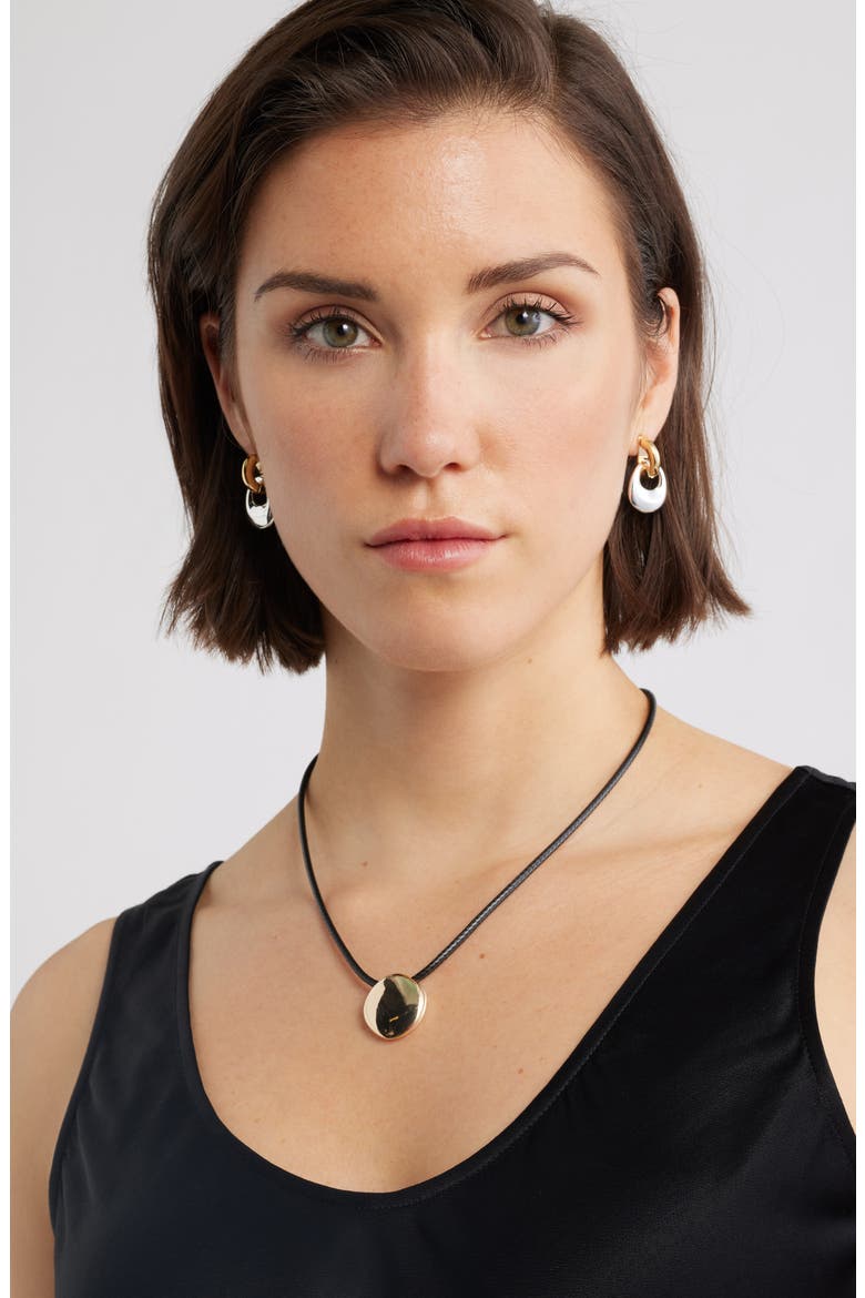 Reversible Polished Orb Cord Necklace, Alternate, color, BLACK- GOLD- SILVER