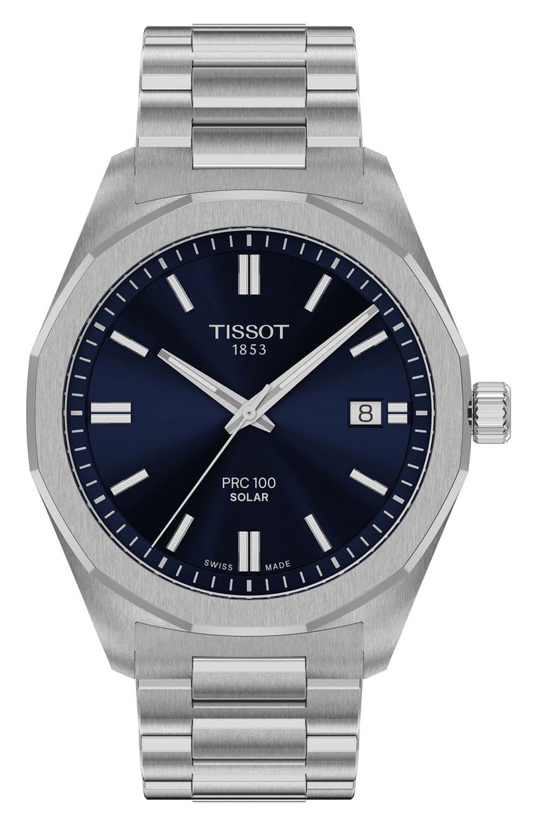 Tissot PRC 100 Solar Quartz Bracelet Watch, 39mm, Main, color, Blue