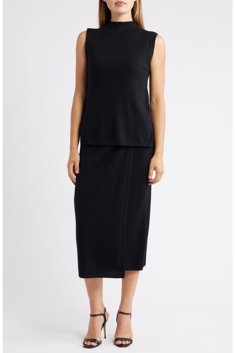 Rib Wrap Front Wool Skirt, Main, color, ANNE BLACK