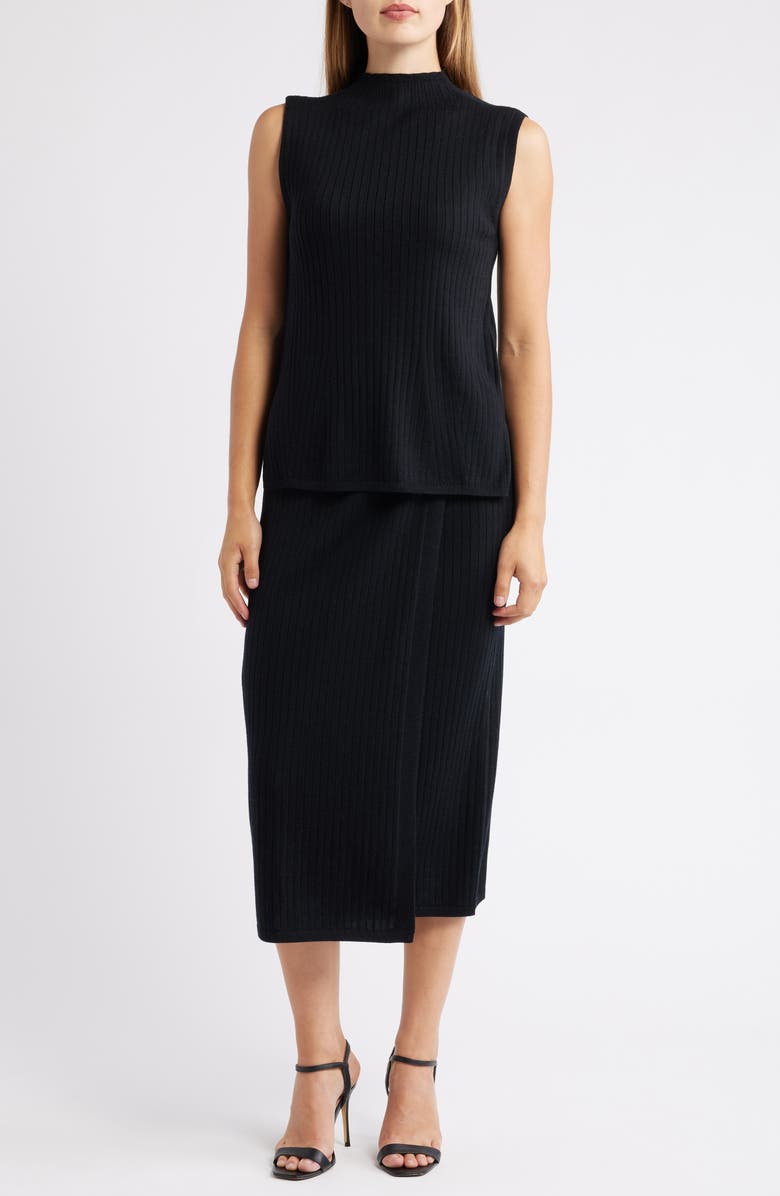 Anne Klein Rib Wrap Front Wool Skirt, Main, color,