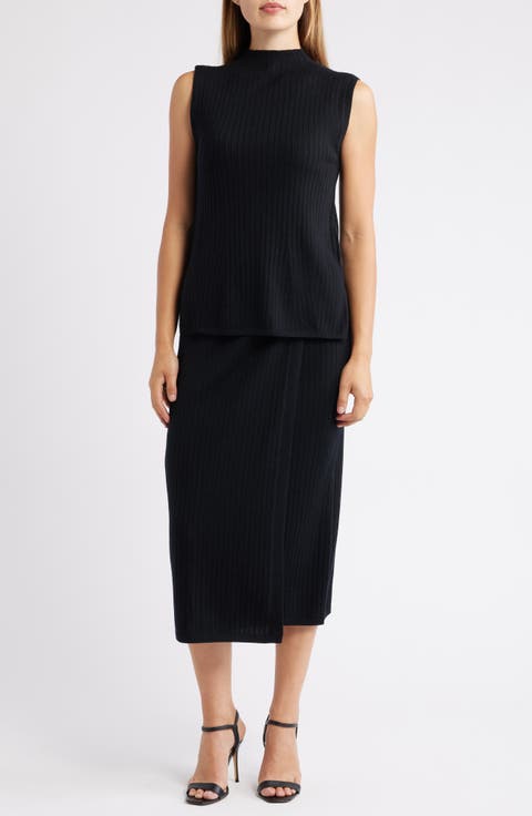 Rib Wrap Front Wool Skirt