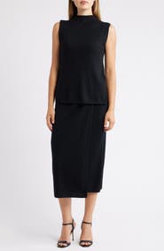 Anne Klein Rib Wrap Front Wool Skirt