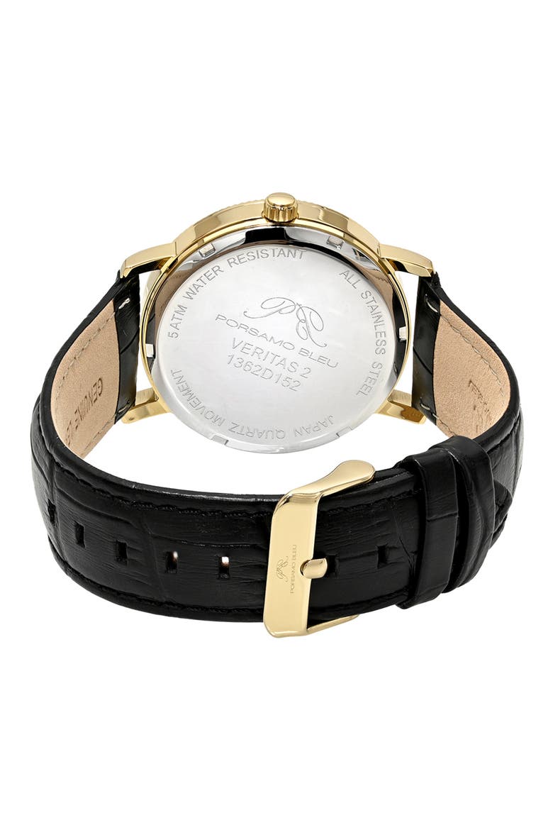 Veritas 2 Croc Embossed Leather Strap Watch, 40mm, Alternate, color, GOLD