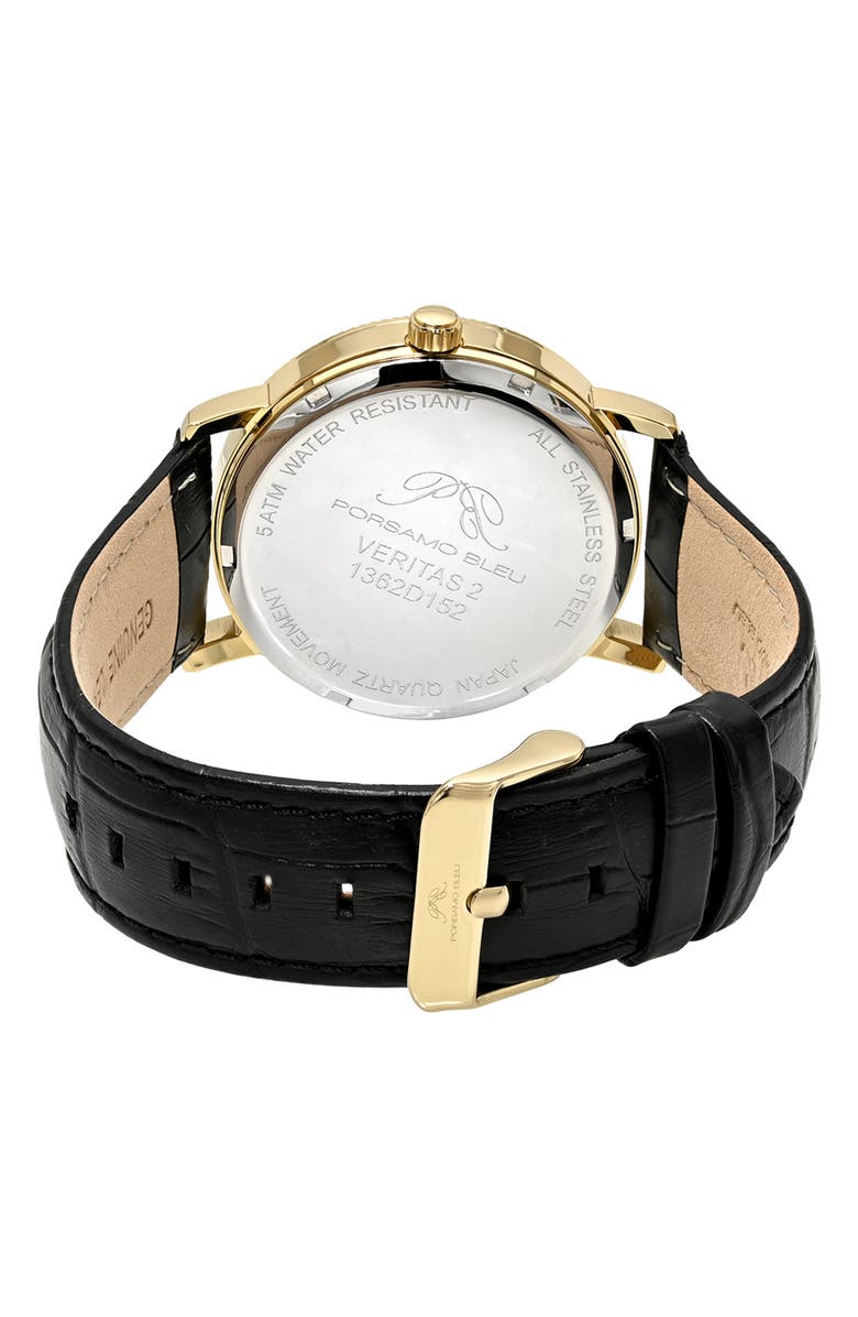 PORSAMO BLEU Veritas 2 Croc Embossed Leather Strap Watch, 40mm, Alternate, color, Gold